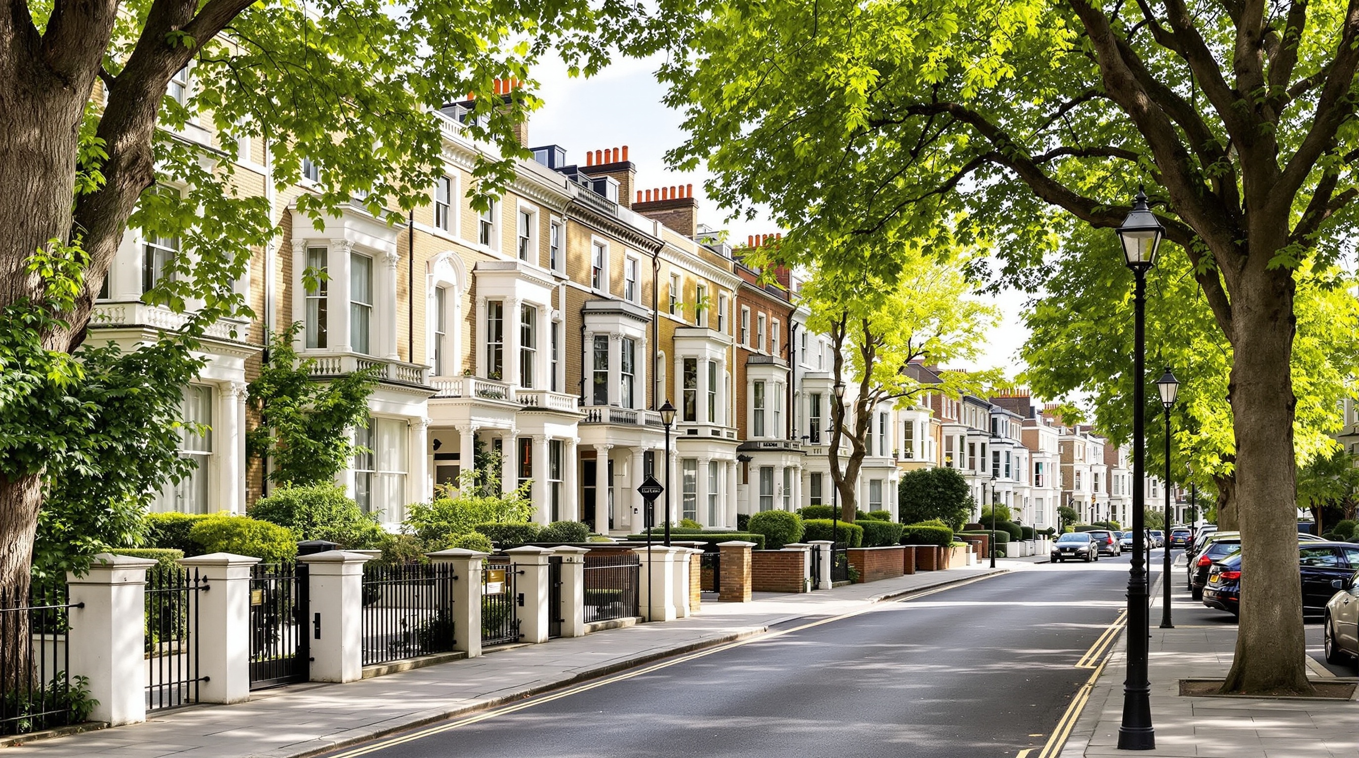 Charming Belsize Park street with Victorian houses and tree-lined avenues