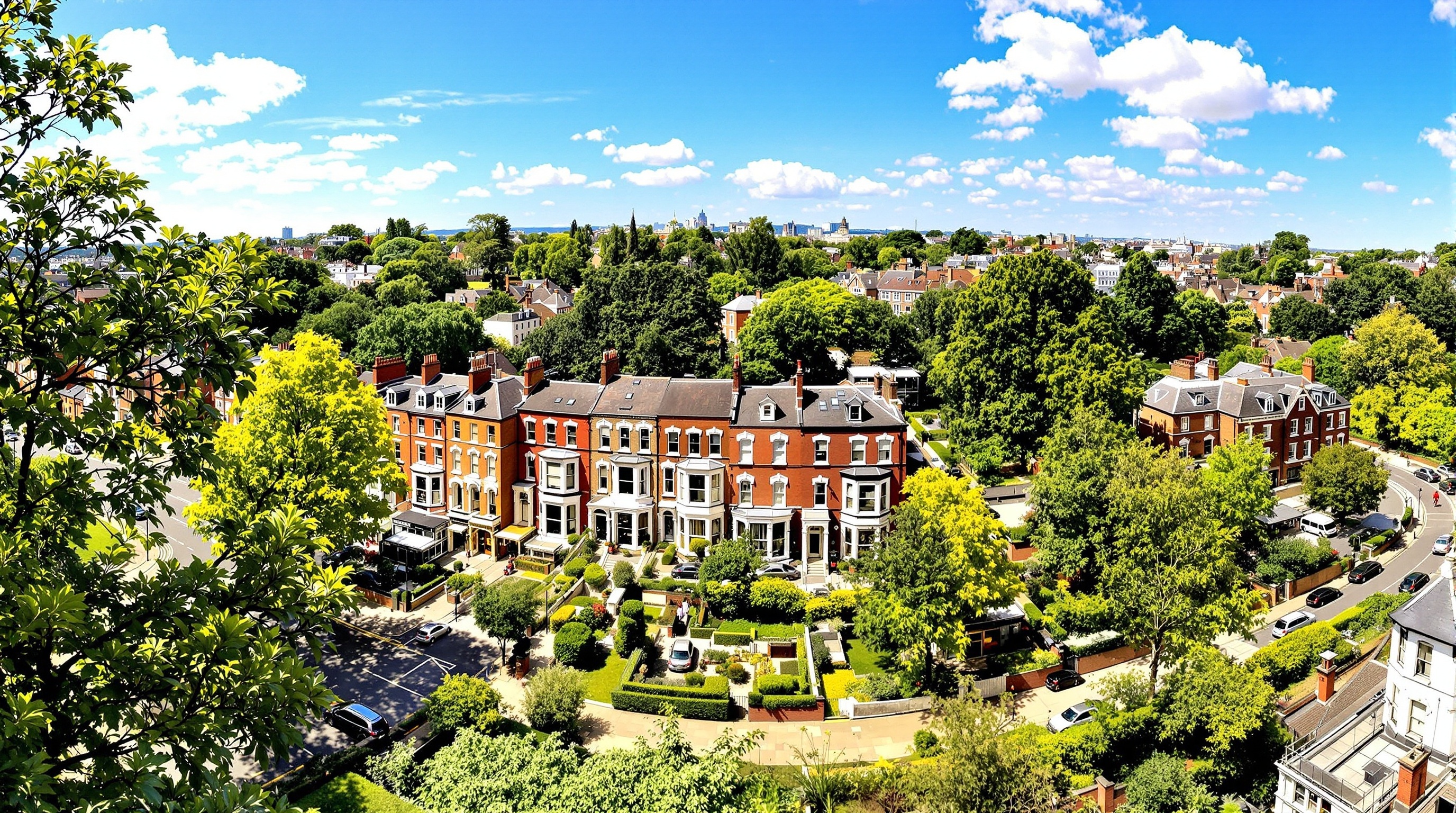 Beautiful view of Hampstead Village showing Victorian and Georgian houses